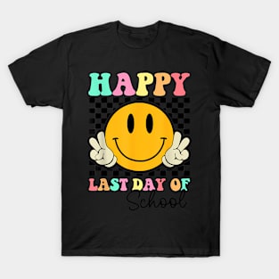 Last Day Of School Groovy Smile Face Teacher Student T-Shirt